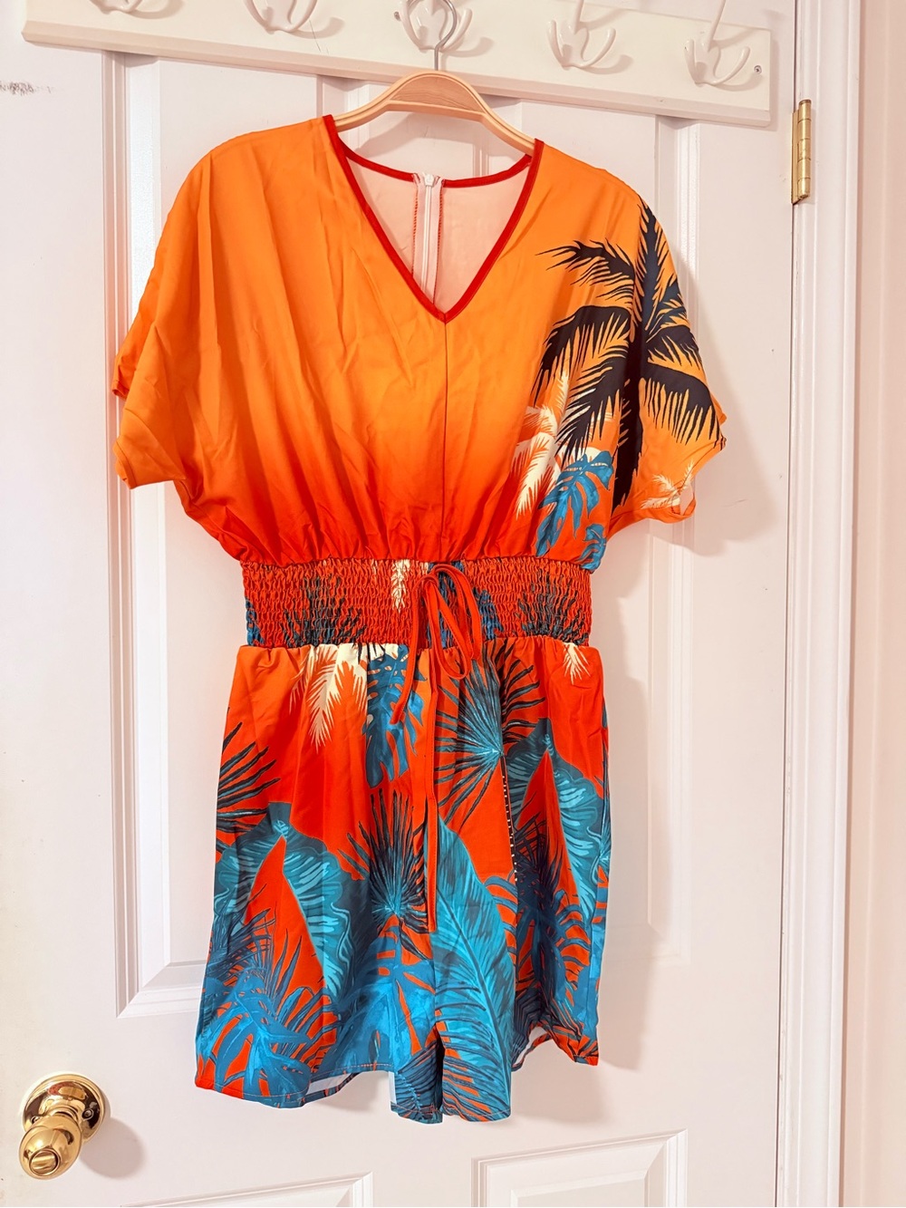 Orange Tropical Print Kids One Piece Romper